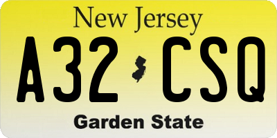 NJ license plate A32CSQ