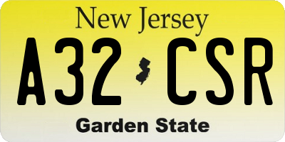 NJ license plate A32CSR