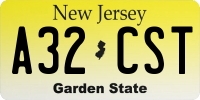 NJ license plate A32CST