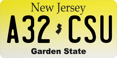 NJ license plate A32CSU