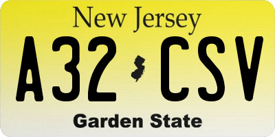 NJ license plate A32CSV