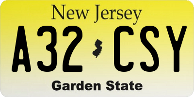 NJ license plate A32CSY