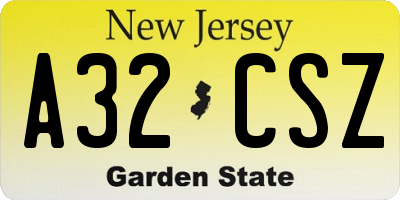 NJ license plate A32CSZ
