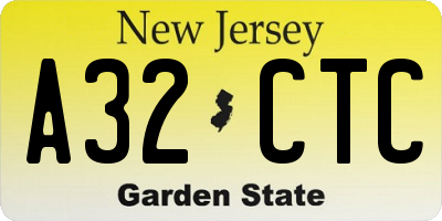 NJ license plate A32CTC