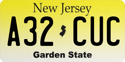 NJ license plate A32CUC