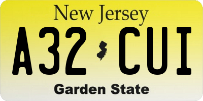 NJ license plate A32CUI