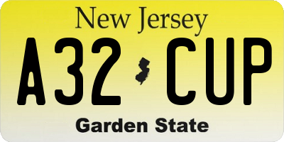 NJ license plate A32CUP