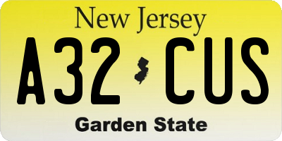 NJ license plate A32CUS