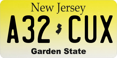 NJ license plate A32CUX