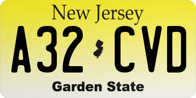 NJ license plate A32CVD