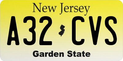 NJ license plate A32CVS