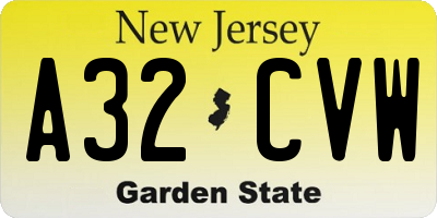 NJ license plate A32CVW