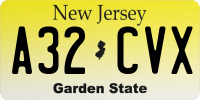 NJ license plate A32CVX