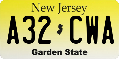 NJ license plate A32CWA
