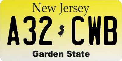 NJ license plate A32CWB