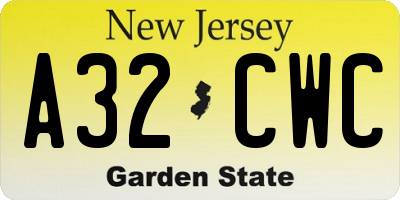 NJ license plate A32CWC