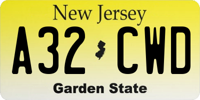 NJ license plate A32CWD