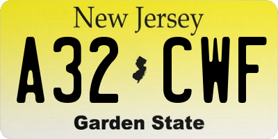 NJ license plate A32CWF