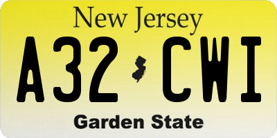 NJ license plate A32CWI
