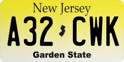 NJ license plate A32CWK