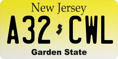 NJ license plate A32CWL