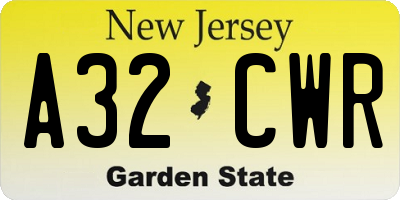 NJ license plate A32CWR
