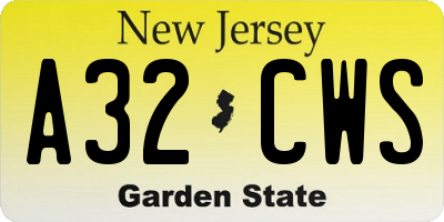 NJ license plate A32CWS