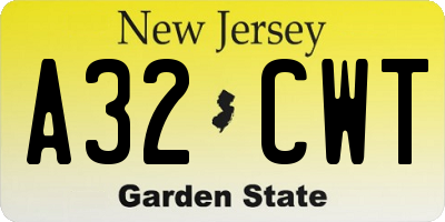 NJ license plate A32CWT