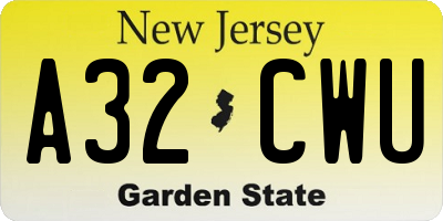 NJ license plate A32CWU