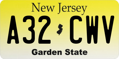 NJ license plate A32CWV