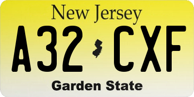 NJ license plate A32CXF