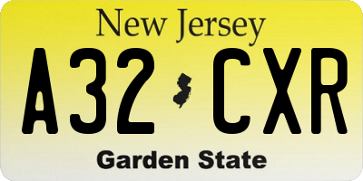 NJ license plate A32CXR