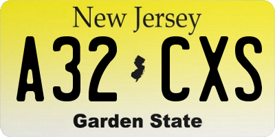 NJ license plate A32CXS