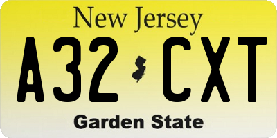 NJ license plate A32CXT