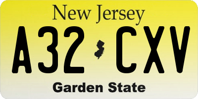 NJ license plate A32CXV
