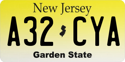 NJ license plate A32CYA