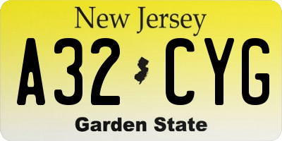 NJ license plate A32CYG