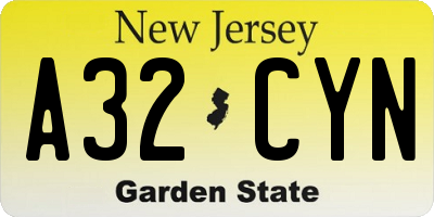 NJ license plate A32CYN