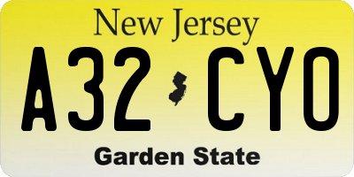 NJ license plate A32CYO