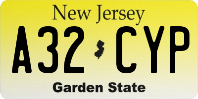 NJ license plate A32CYP