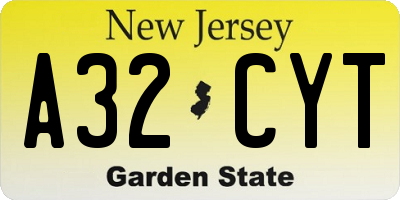 NJ license plate A32CYT