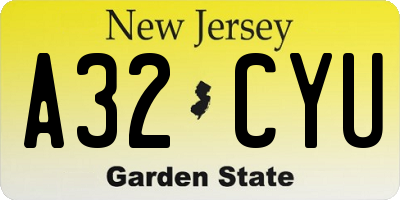NJ license plate A32CYU