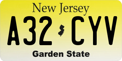 NJ license plate A32CYV