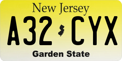 NJ license plate A32CYX