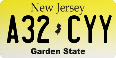 NJ license plate A32CYY