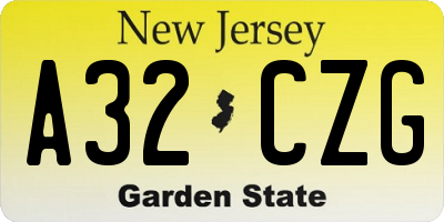 NJ license plate A32CZG