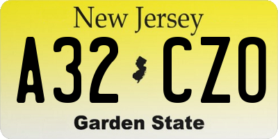 NJ license plate A32CZO