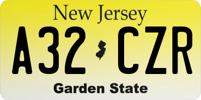 NJ license plate A32CZR