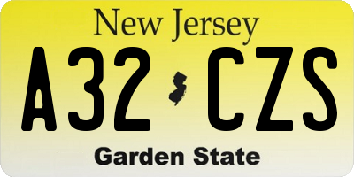 NJ license plate A32CZS