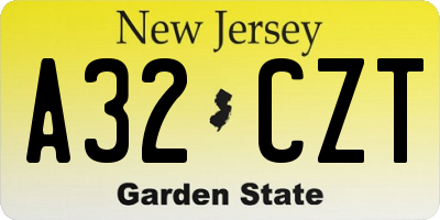 NJ license plate A32CZT